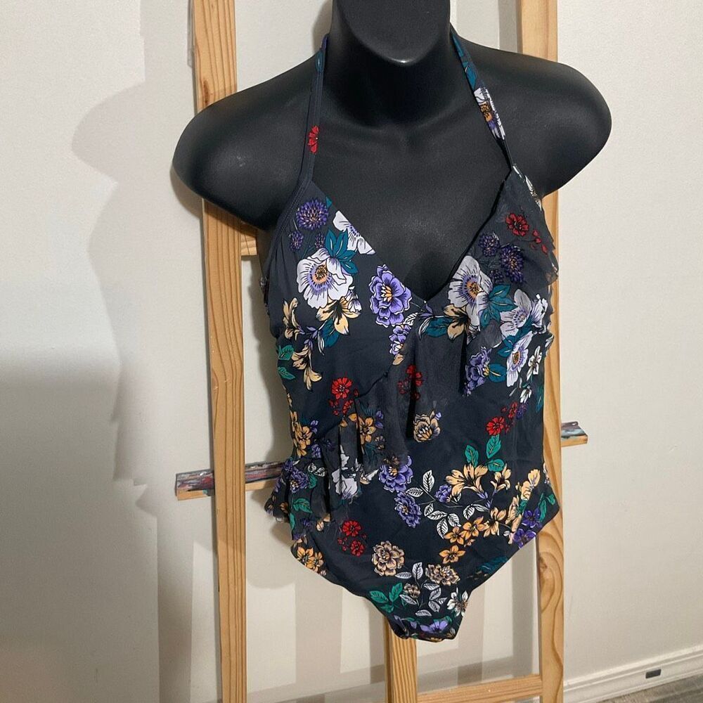 Time and Tru,swimsuit one piece halter top floral size large - Picture 2 of 8